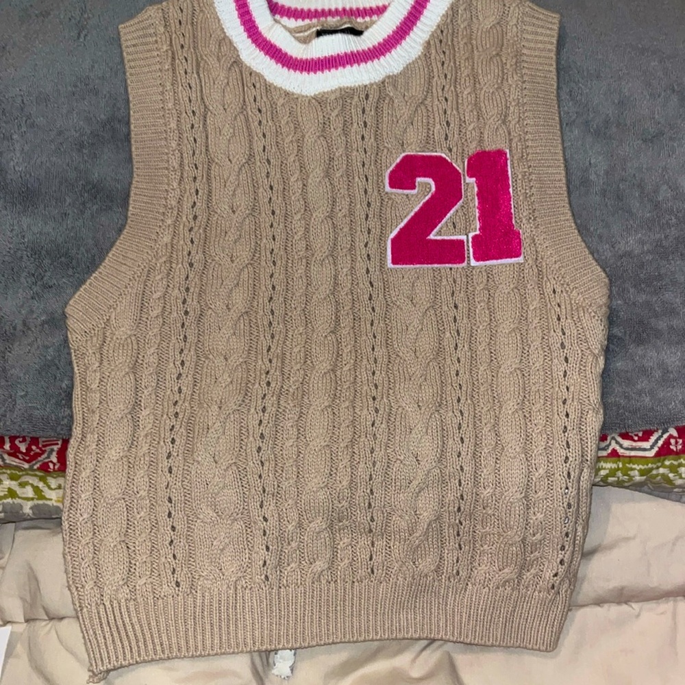 Tan with pink accents sweater vest